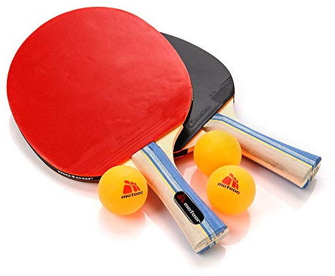 meteor Tischtennis-Set Zwei Schläger und DREI Bälle Allround-Profi Amateur-Mittel- und Fortgeschrittenentraining Tischtennisschläger Paddel Komfortabler Griff Für die Schule Zu Hause Sportverein Büro