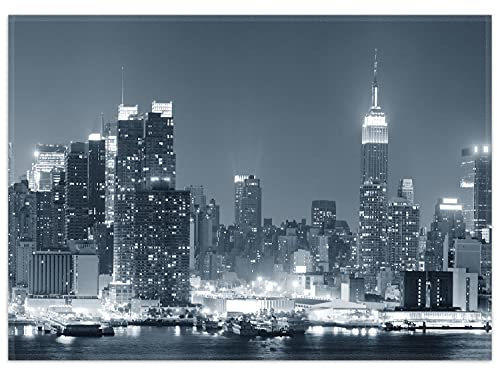 Wallario Rutschfester, Teppich mit Motiv - Fußmatte New York Skyline - Schwarz Weiß Blau, Größe 50 x 70 cm - flachgewebt