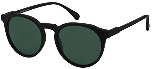 La Optica B.L.M. Sonnenbrille Herren Damen UV400 Rund Retro - Gummiert Schwarz (Gläser: Grün Klassisch)