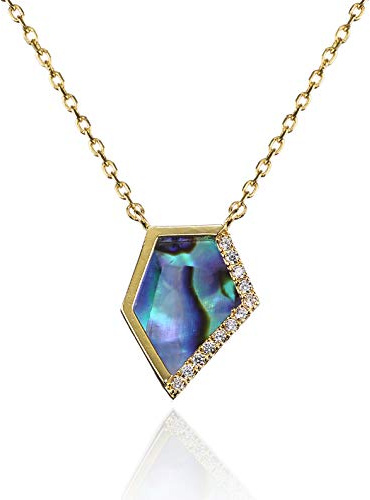 namana Perlmutt Anhänger mit Halskette für Damen. Zierliche Goldkette für Frauen mit Abalone oder weißem Perlmutt und Zirkonia. Goldkette für Frauen