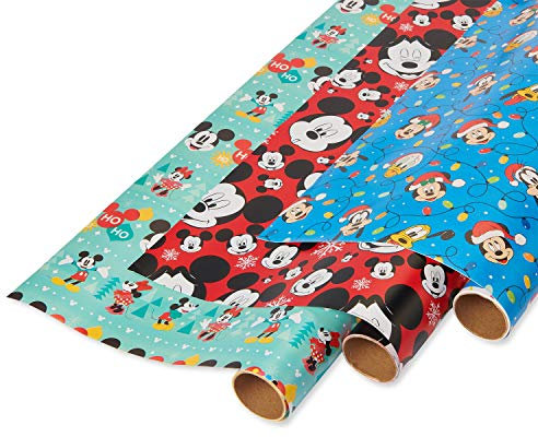 American Greetings 6691126 Wrapping Paper, Rolls, sq Weihnachts-Geschenkpapier mit Gitterlinien, Mickey Mouse Designs (3 Stück, 105 m²) ft., Papier, Micky Maus