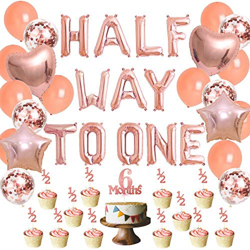 Half Birthday Dekorationen für Mädchen Roségold auf halbem Weg zu einem Ballon Banner 6 Monate 1/2 Cake Toppers Party Supplies