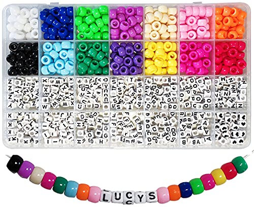 Gxadwzy 770 Stück Buchstabenperlen Set, Pony Perlen 6x9mm Bunte und Buchstabenperlen A-Z Würfelperlen mit Großem Loch für Armbänder Schmuck Basteln