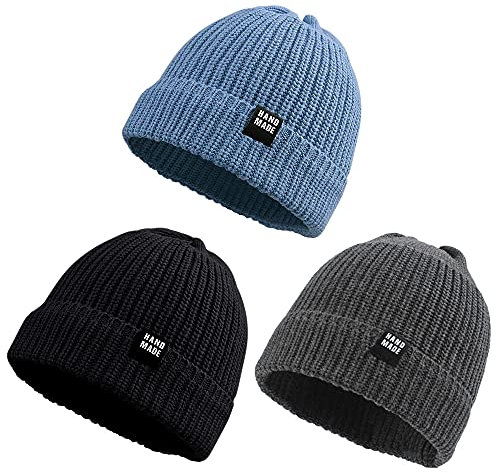 Pesaat Baby Mütze Jungen Strickmütze Weiche Baumwolle Mädchen Hut Kinder Schlupfmütze Warme Wintermütze 0-5 Jahren Winter,Herbst (6-24Monate, Schwarz + Dunkelgrau + Dodge Blue)