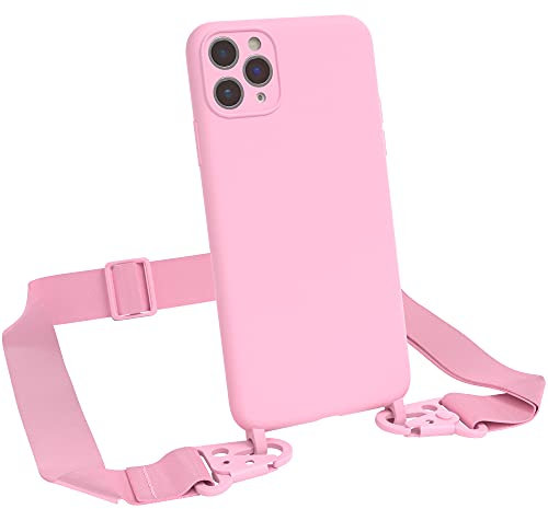 EAZY CASE Premium Silikon 2 in 1 Handykette kompatibel mit iPhone 11 Pro Max Handyhülle mit Umhängeband, Handykordel mit Silikonhülle, Hülle mit Band, Kette für Smartphone, Pink