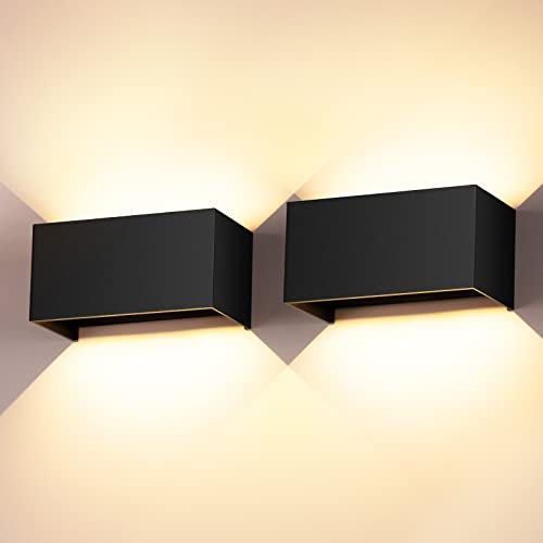 Cwycfw 24W LED Wandleuchte Innen/Außen 2 Stück Wandlampe Auf und ab Einstellbarer Lichtstrahl Schwarz Wandlampen Warmweiß 3000K Außenwandleuchten LED IP65 Wasserdichte