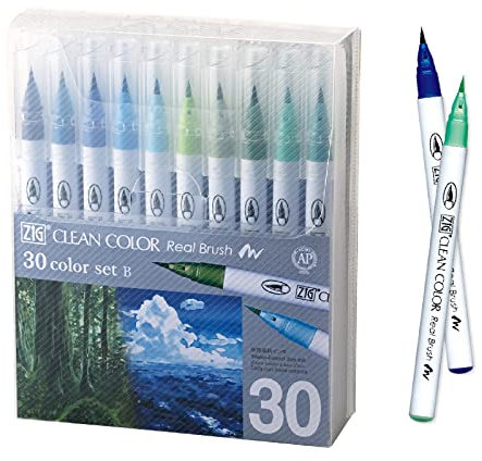 Kuretake Zig Clean Color Pinsel-Set, rauchige Farben, 30 Farben set B,