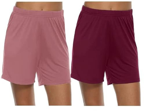 MoFiz Femme Bas de Pyjama Court Pantalon Shorts d'été Doux Modal Vêtements de Nuit avec Poches Lot de 2 Vin Rouge/Rose Foncé M