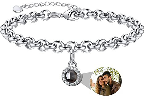 Nergaebe Benutzerdefinierte Foto-Armband personalisierte Foto Projektion Armband Box Kette Kreis Foto Armbänder mit Bild im Inneren für Frauen/Männer/Paar/Freunde