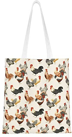 Hahn-Hühner-Canvas-Tasche, Tragetasche, groß, Damen, leger, Laptop, Umhängetasche, Einkaufen, Lebensmittel, Arbeit, Reisen, 38,1 x 40,6 cm, Hahn Hühner, Einheitsgröße