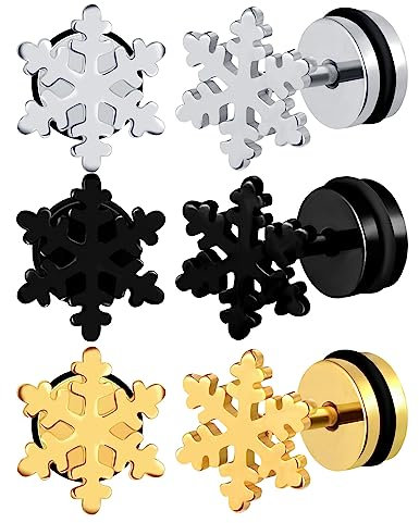 feilok 3 Paar Ohrringe Edelstahl Schneeflocken Ohrschmuck Hoop Piercing Ohrstecker Herren Damen