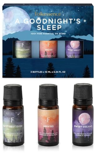 Folkulture Set mit ätherischen Ölen | Aromatherapie-Duftöl für Diffuser | Aromatherapie-Öle für Entspannung & Schlafenszeit | Lavendel, Eukalyptus & Rosmarin | Beruhigendes Raumduft-Öl-Geschenkset