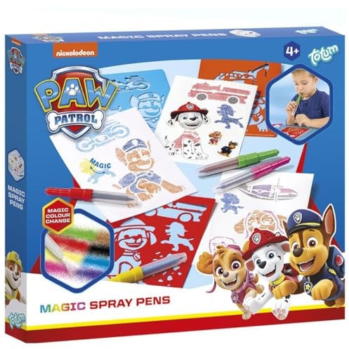 PAW PATROL - Feutres pulvérisateurs à changement de couleur pour enfants - Kit de peinture magique avec pochoirs - Dessin créatif et plaisir de coloriage à partir de 4 ans