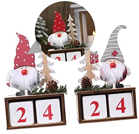 GRIRIW 2stücke Holz Weihnachtsschmuck mit Weihnachtsmann und Kalender für Weihnachtsfeier-dekoration Tischgeschenk zu Weihnachten für Zuhause und Büro