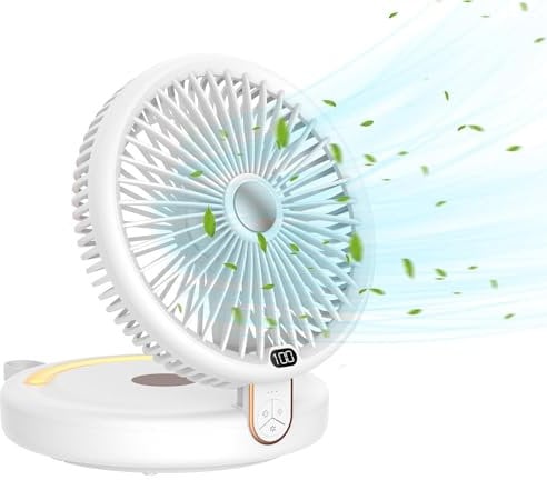 SLuB Ventilador de Mesa, Oscilación Automática de 120°, Iluminación LED, 6 Velocidades de Viento, Ventilador Silencioso USB, Adecuado para el Hogar, Oficina, Dormitorio (Blanco)