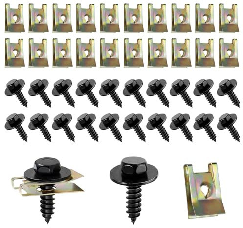 Kit de Clips à Vis et Écrous 20 Pcs - Fixation de Garde-boue de Type U - Protection Anti-éclaboussures pour Voiture - Résistant à l'Usure et Durable