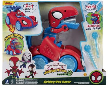 Marvel Spidey und Seine Super-Freunde SNF0350 - Spidey-Rex Racer – 20 cm großes Fahrzeug mit Geräuschen – Verwandlung vom Fahrzeug in einen Dinosaurier