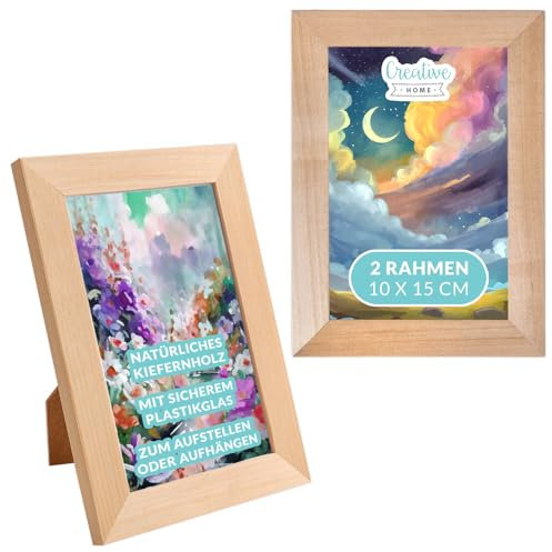 Creative Home 4er Bilderrahmen 10x15 cm Set | Unlackiert Fotorahmen aus Kiefern-Holz | mit Rückwand zum Auf-Stellen und Auf-Hängen | Portrait-Rahmen | Geschenk | 4er-Pack