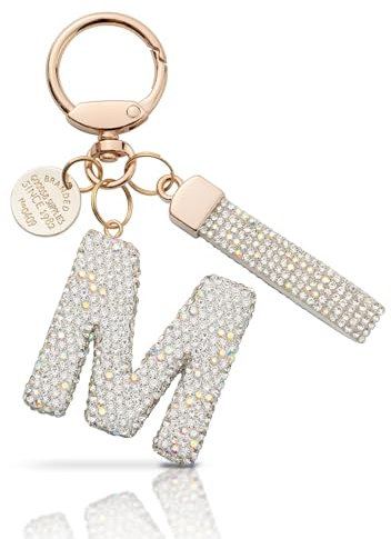 MORSUNBELA Schlüsselanhänger Buchstabe M mit Glitzer Strass, Schlüsselanhänger Damen, Anhänger Buchstabe M