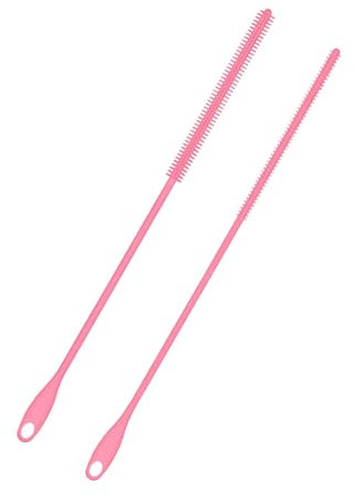 2 Stück Silikon Strohhalmbürsten, 6mm+8mm Extra Lange Trinkhalm Reinigungsbürste Wiederverwendbare Flaschen Strohhalm Waschwerkzeug mit Aufhängering Biegsame Pfeifenreiniger (Rosa)