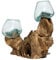 Wogeka - Doppel Glas-Vase (Ø Glas 7 cm) auf Wurzel-Holz - B-Ware - Handarbeit im modernen Style als Geschenk-Idee zur Deko Do07