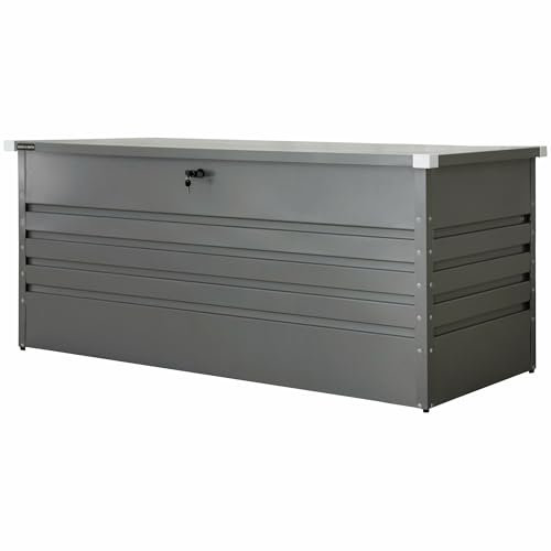 Olsen & Smith 1000L Extra Large XL Metal Outdoor Garden Storage Box - Weather Resistant Heavy Duty Garden Box with Built In Lock - Massive Capacity Storage Chest for Tools Cushions Toys & More, Grey