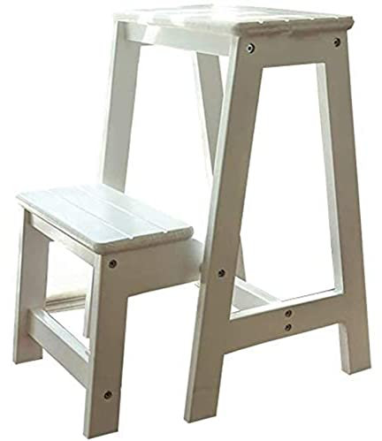 JFUNANQH Multifunctional 2-Step Library Ladder Chair in 4 Color Libraryniture Folding Wood Chair Step Ladder for Homeniture/White