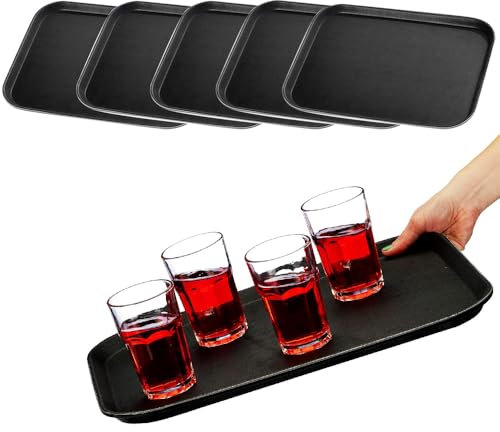 Paluplus 6 Vassoi Rettangolari da Portata Antiscivolo di colore NERO, Misura 40x30x2 cm, Vassoio Impilabile e Infrangibile con Rivestimento Gommato, per Bar, Ristoranti, Fai da te -6848F