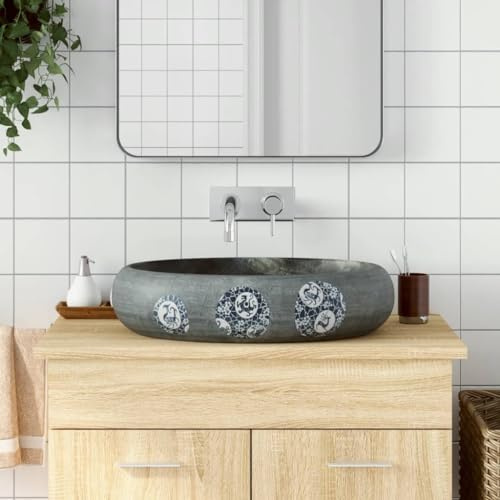 Furniture Item Home Aufsatzwaschbecken grau oval 59x40x15cm Keramik-Möbel