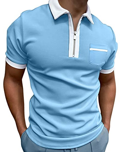 Poloshirt Herren mit Zipper Kurzarm Basic Polo Hemd Schnelltrocknend Golf T-Shirts Sport Atmungsaktiv Outdoor mit Reißverschluss Men's Polos Trainingsanzug