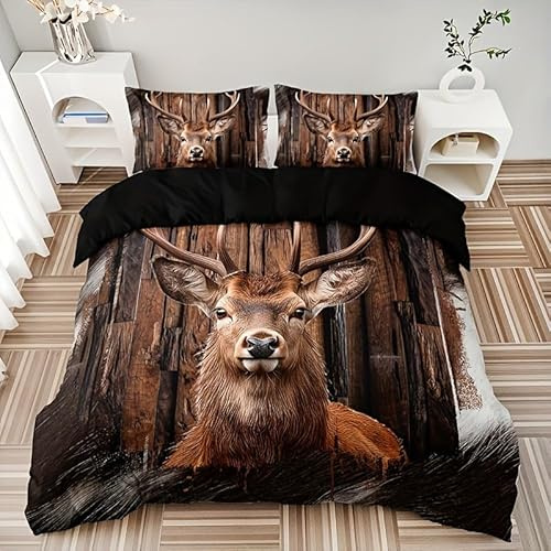 ZZTBQ Tier HirschMotiv Kinderbettwäsche 155x220 cm Braun Elch Bettwäsche Kinder Mädchen Junge Hirsch Muster Bettwäsche-Sets Polyester Mikrofaser mit Reißverschluss
