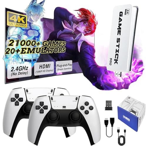 Console Retro Game Stick, Retro Console Portatile con 20.000+ Giochi Classici, 2 Wireless Controller, Plug & Play HDMI TV, Regalo per Bambini e Adulti (Power Pro+)