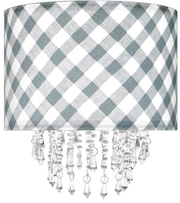 Star Vision Karierter Lampenschirm aus Trommelstoff mit Kristallperlentropfen, Farmhouse Chic Lampenschirm für Hängelampen, Tisch-, Wand- und Stehlampen, neutrale Heimdekoration für Schlafzimmer