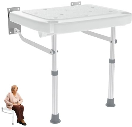 YRHome Siège de douche pliable pour montage mural - Chaise de douche - Siège de douche rabattable - Tabouret de douche - Chaise de douche avec support de douche - Siège antidérapant avec drainage et