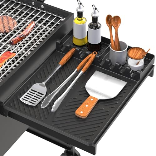 Silikon-Grillmatte, kompatibel mit Blackstone, Silikon-Grillwerkzeuge, Matte mit Tropf-Pad, Spatelmatte für Outdoor-Grill, Küchentheke (Orange), Schwarz
