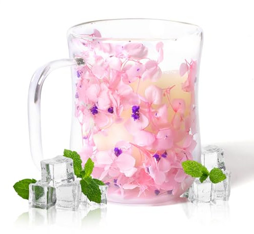RUIOMII 400ml Double Wall Glass Flower Mugs, Cute Coffee Mug with Floral Pattern,Birthday Gifts for Women, Mother, Girlfriend
