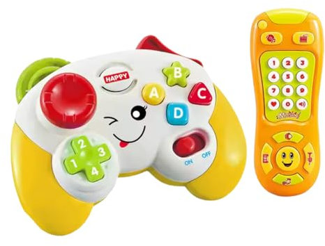 MADY | Set de 2 Juguetes Musicales para Bebés – Mando Videojuego y televisor con Sonido y Luces | Juguetes interactivos| Regalo Educativo para bebés de 6 Meses+