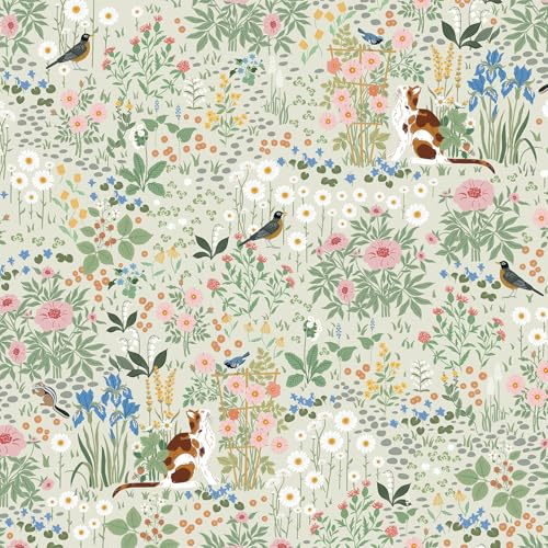 Yomshi Blumen Tapete Selbstklebende Katze Klebefolie Möbelfolie Abnehmbar Wasserdicht Selbstklebende Folie Rustikalen Stil Tier Botanische Tapete für Bad Schlafzimmer Kinderzimmer Beige 44x300cm