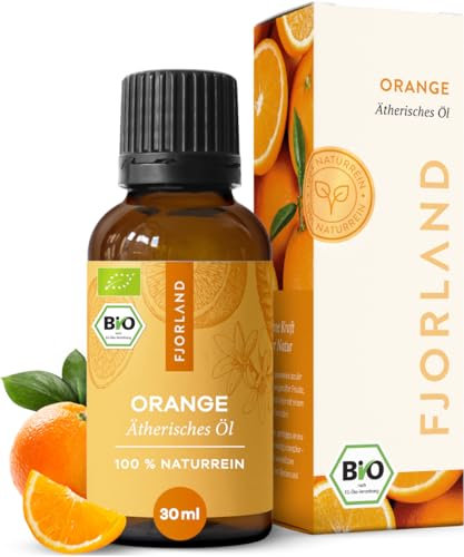 Fjorland - Bio Orangenöl 100% Naturreines Citrus sinensis - Ätherisches Orangenöl zum Verzehr - Sonniger Zitrus-Duft für köstliche Speisen, Aromatherapie - Glücklichmacher für Diffuser & Hautpflege