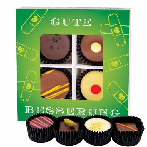 Hallingers Genuss Manufaktur Pralinen Glückwunsch-Geschenk - ohne Alkohol, handmade aus Confiserie-Edelkakao in wertiger Geschenkbox Gute Besserung, Geschenkidee für Frauen Männer