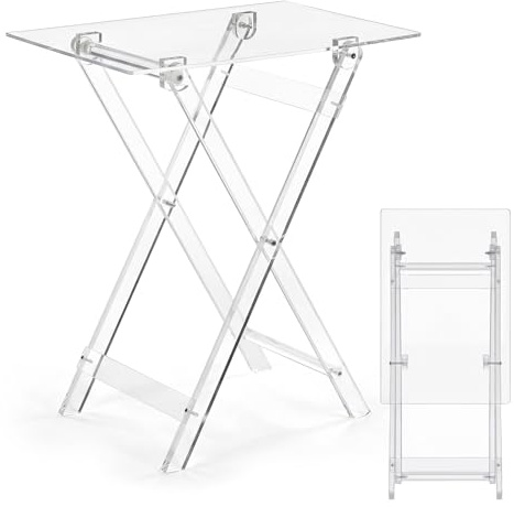 Namalu Acrylic Foldable TV Dinner Table Clear Small Folding Tray Space Saving for Eating Snack Coffee Bed Desk Living Room Kitchen Furniture Easy Assembly(No Edge,24 * 20 * 14 Inches,Transparent)