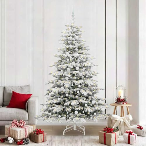 Albero di Natale artificiale pieghevole bianco 210 cm PE PVC con luci LED bianco caldo alimentato USB per interni ed esterni, forma conica moderna