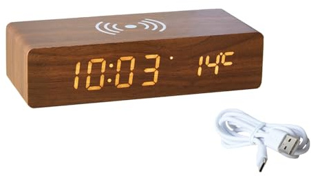 Coopers of Stortford - Wireless Charging Alarm Clock with Temperature Display - Touch to Wake, Auto Dimming and Triple Alarm - USB Powered