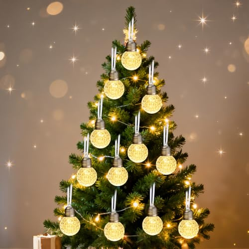 Skeadex Beleuchtete Weihnachtskugeln,12/6 LED Weihnachtskugeln Weihnachtsdeko Kugeln Zum Aufhängen Leuchtende Weihnachtskugel mit Batterie Christbaumschmuck Baumkugeln Weihnachten Innen Aussen (12pcs)