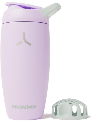 PROMIXX Pursuit Insulated Steel Shaker Bottle 550ml, Lilac | Double-Wall Vacuum Steel Cup With Snap-Fit Agitator, Leak-Proof, Smooth Ice-Cold Protein Shakes For Fitness