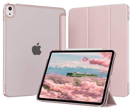 SQQSOOZ Coque pour iPad Air 11 Pouces M4/M3/M2, iPad Air 5e/4e Gén 10.9 | Coque Arrière dure Translucide, Housse Ultra-Fine et Légère, Prise en charge du Touch ID, Réveil/Sommeil Auto, Rose