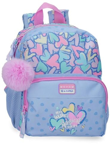 Movom Best Wishes mochila infantil, mochila escolar, fabricada en Poliéster, ruedas dobles de giro multidireccional, Múltiples formas de usarlo, rosa
