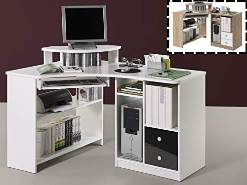 möbelando Eck-Schreibtisch Bürotisch Computertisch Winkelschreibtisch Büromöbel Marcel I Sonoma-Eiche/Weiß