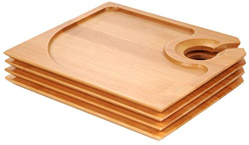 BambooMN 7 x 5.9 Bamboo Cocktail Appetiser Plates with Wine Glass Holder, 10 Pieces