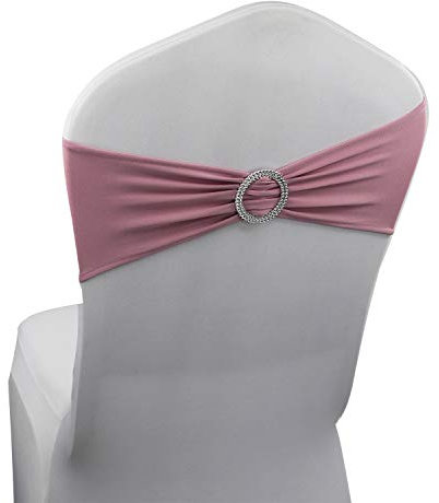 Welmatch Bandes de Chaise en élasthanne avec Boucle – Banquet de Mariage, fête, événement, décoration de Chaise, Rose poudré, 6x14
